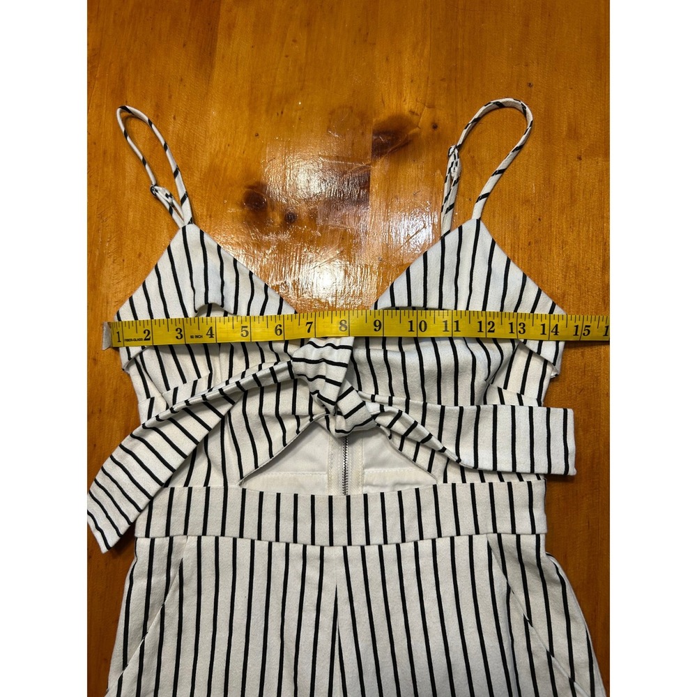 Main Strip Womens Black White Striped Tie Front Wide Leg Jumpsuit Small Cutout - Picture 10 of 13